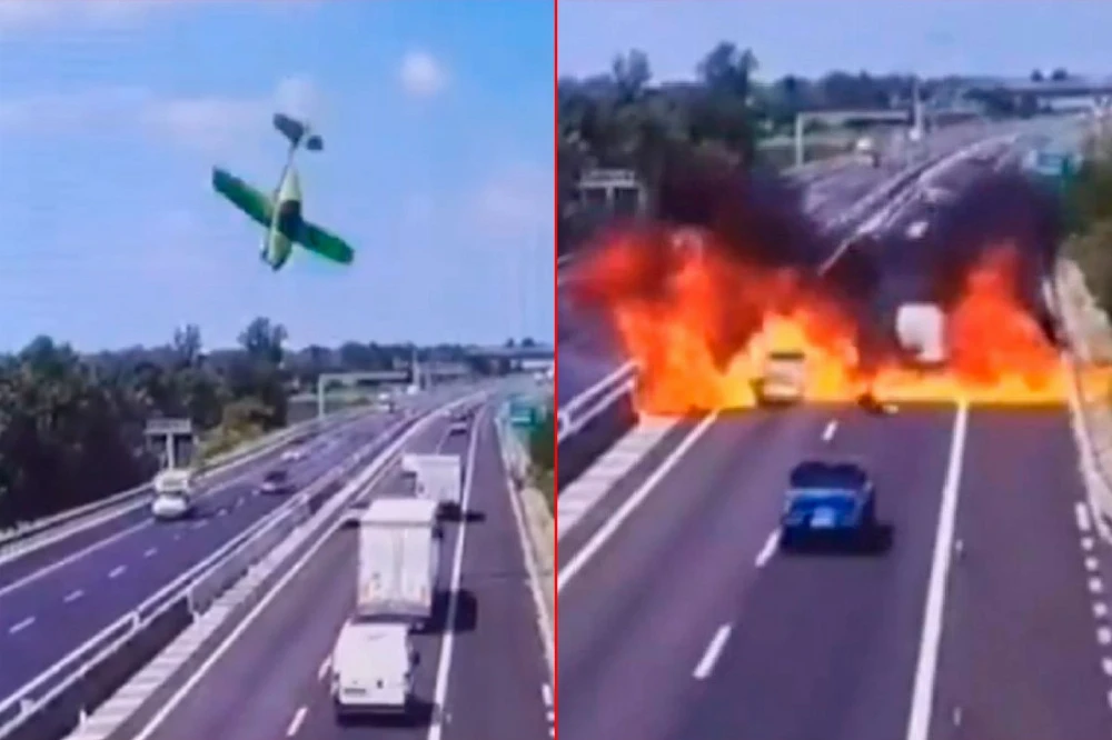 Impresionante video: avioneta se estrelló en autopista de Italia y murieron dos personas